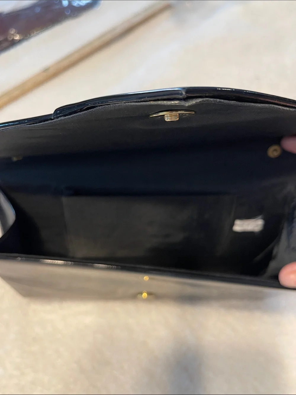 Women’s Black Patent Clutch missing strap